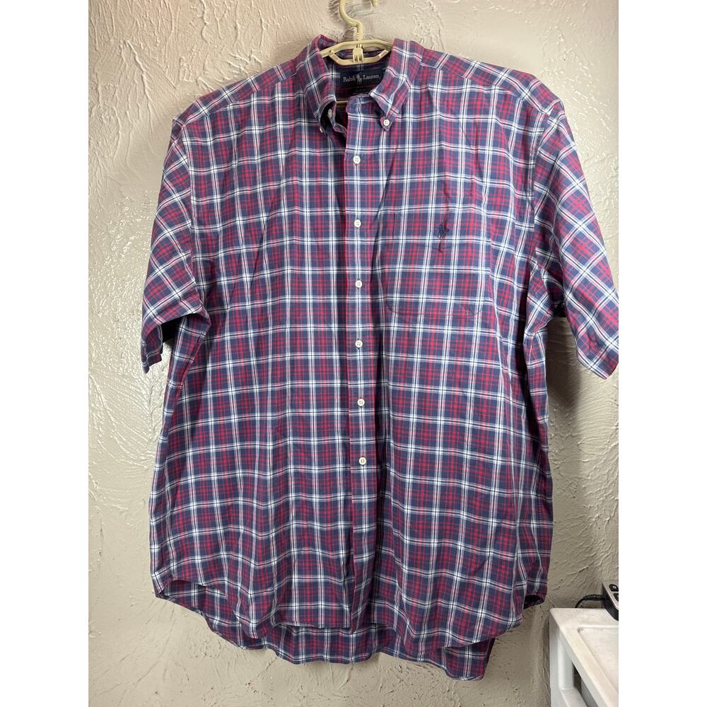 Ralph Lauren Blake Mens Blue Red White‎ Pony Short Sleeve Button Down Size XL